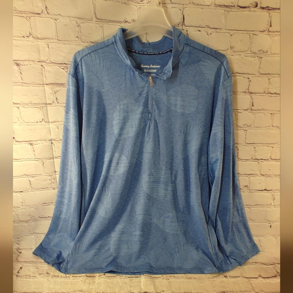 Tommy Bahama Island Zone Delray Zip Blue Leaf Embroidered Zip Pullover XXXL